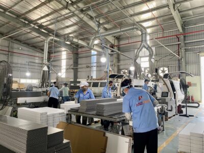 SPC Flooring Factory during production process